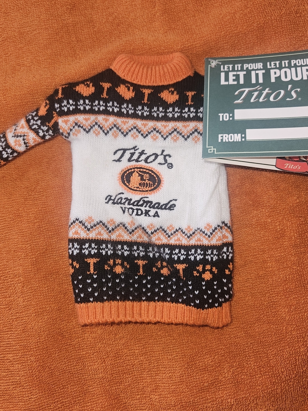 Tito's Orange & White Fair Isle Holiday Sweater Decoration